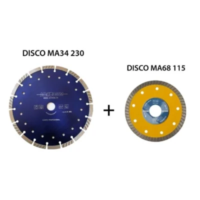 Lote de disco MA34T 230 mm y disco MA68P 115 mm para corte de materiales duros