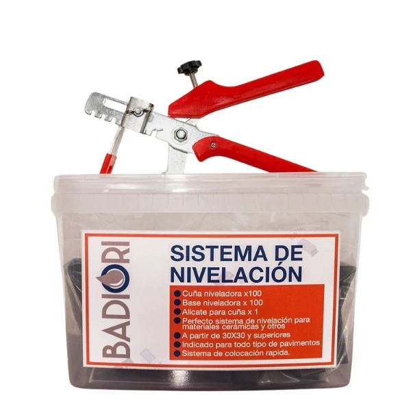 kit-nivelacion-badiori Kit de nivelación Badiori con 100 cuñas, 100 clips y alicate, disponible en varias medidas