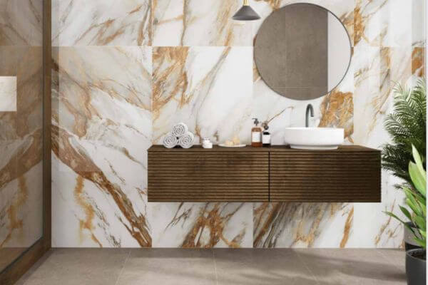 diseño de baño elegante azulejos mármol